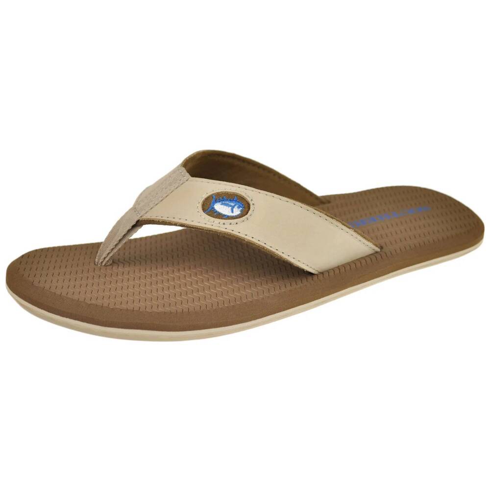 NEW SOUTHERN TIDE men's flipjacks leather sandal in beige